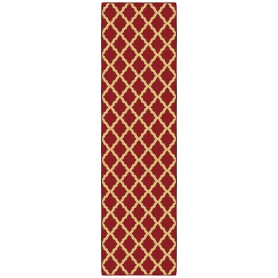 Ottomanson Non-Slip Hallway Runner Rug 1'10" x 7' Perfect for High Traffic Areas, Red Trellis