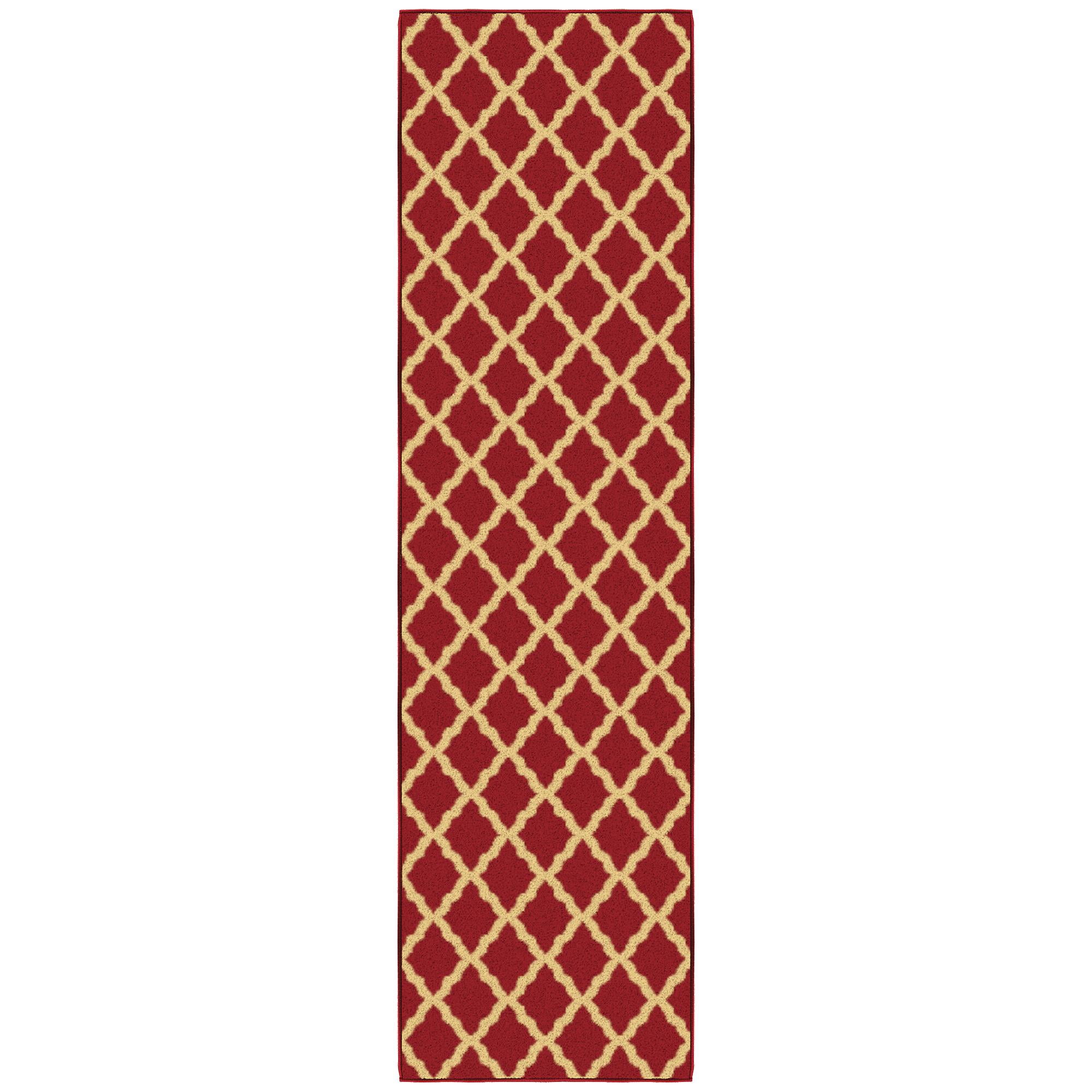 Red Trellis Design Washable Non-Slip Runner Rug
