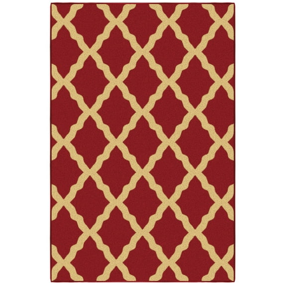 Ottomanson Trellis Area Rug 3'3" x 5' - Non Slip Low Pile Carpet, Red