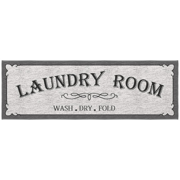 Ottomanson Non-Slip Rubberback Vintage 2x5 Laundry Room Runner Rug, 20" x 53", Light Gray