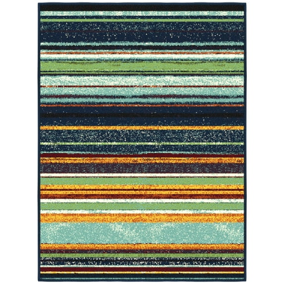 Ottomanson Striped Indoor Doormat 2'3" x 3' - Non Slip Low Pile Area Rug for Entryway, Multicolor