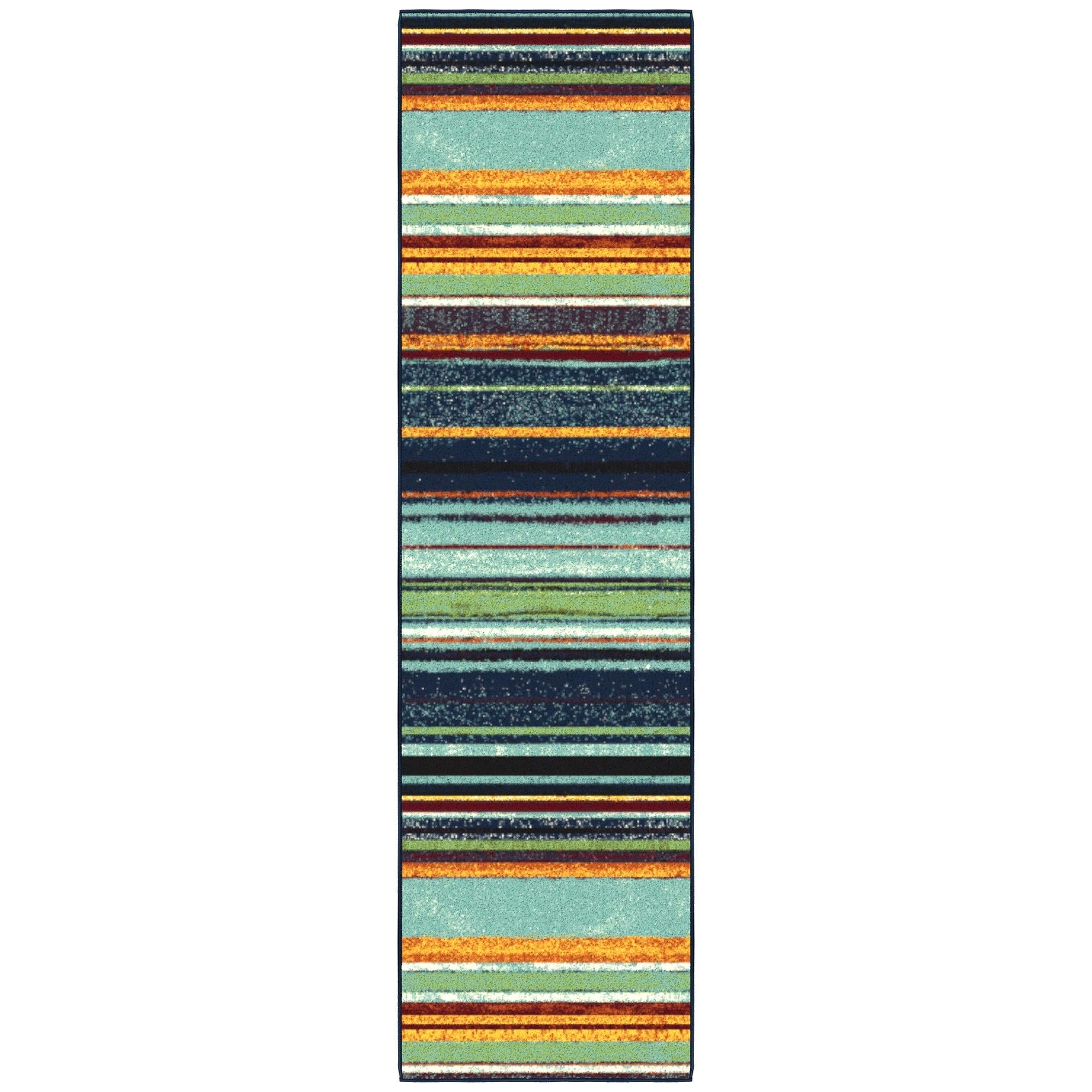 Ottomanson Striped Kitchen Runner Rug 1'10" x 7' - Non Slip Low Pile Carpet, Multicolor