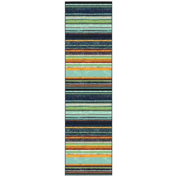 Ottomanson Striped Hallway Runner Rug 2'7" x 9'10" - Non Slip Low Pile Carpet, Multicolor