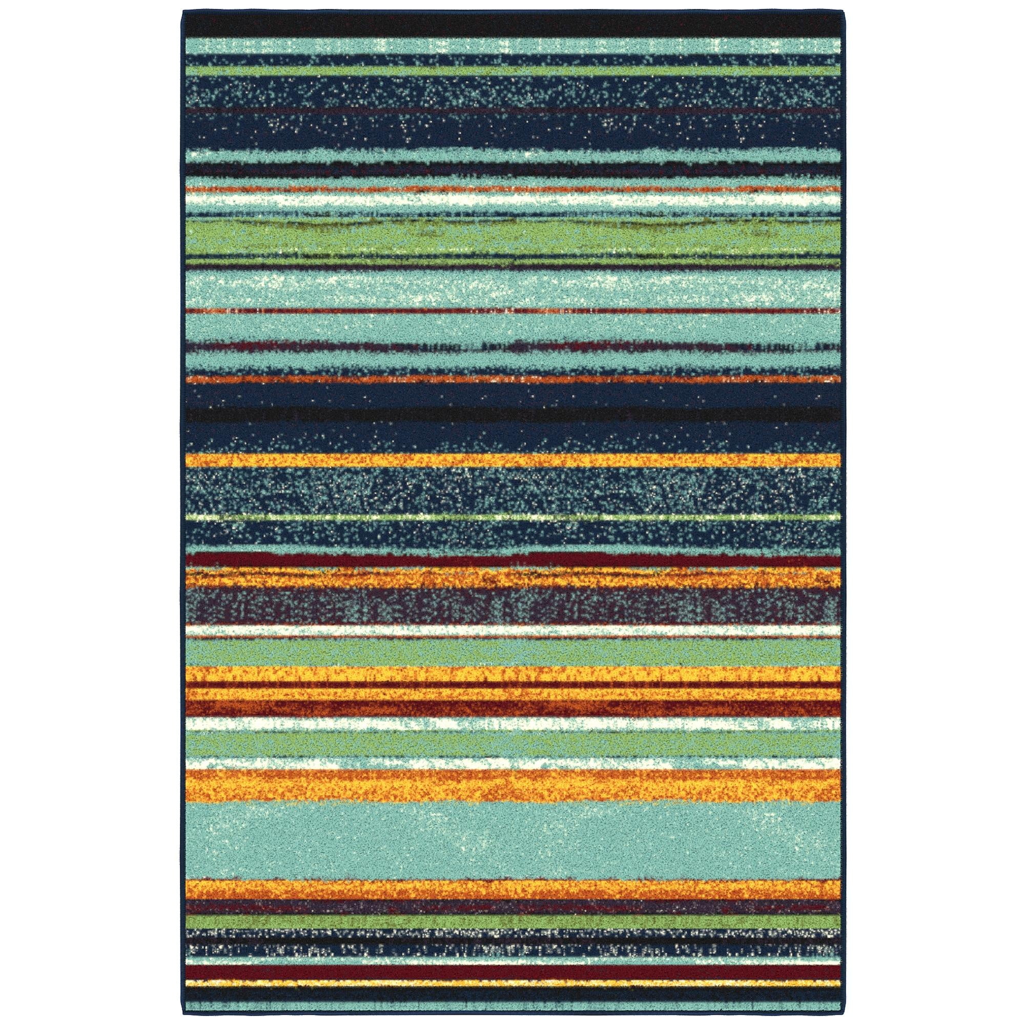 Multicolor Synthetic Striped Non-Slip Rectangular Area Rug 3'3" x 5'