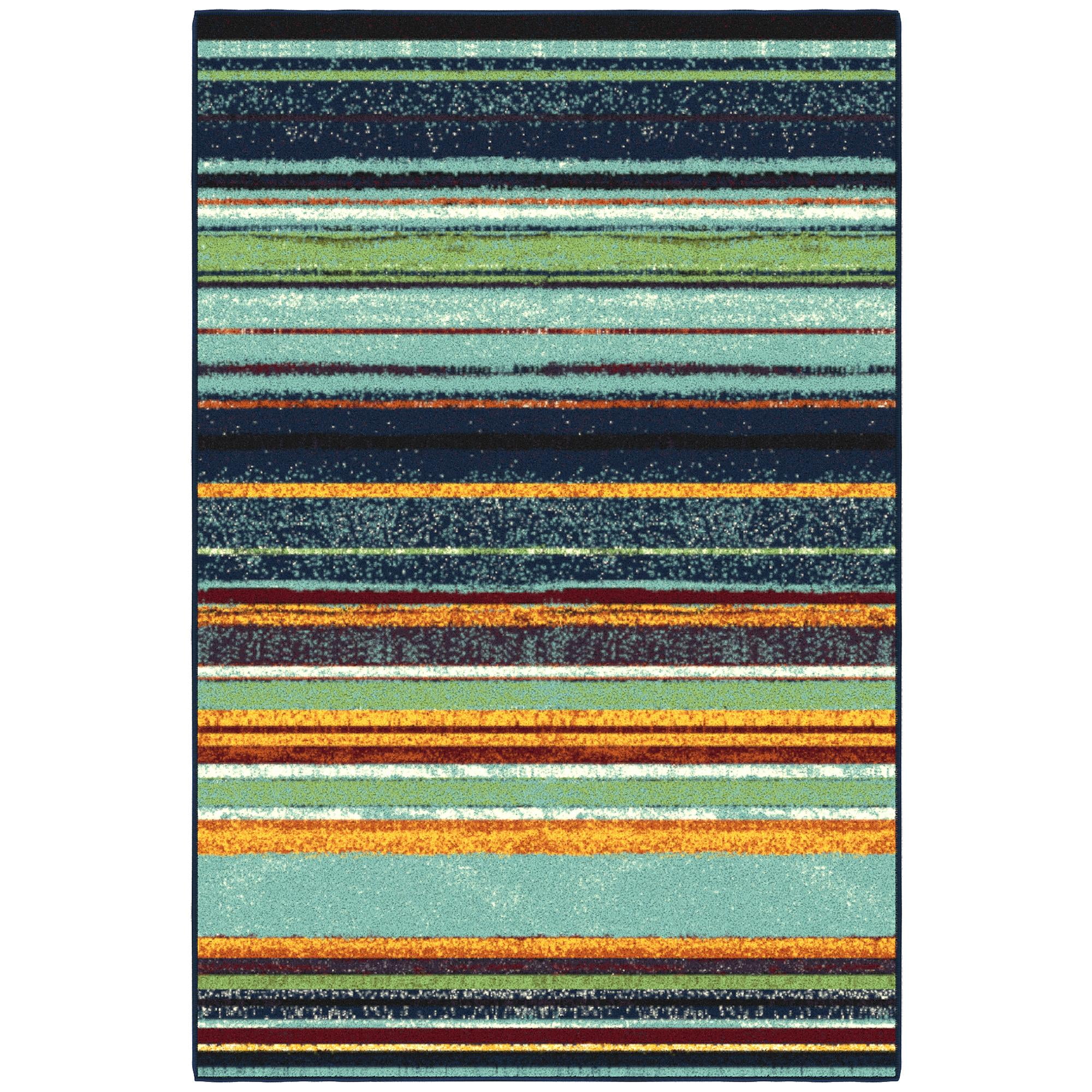 Multicolor Striped Non-Slip Synthetic Area Rug 3'3" x 5'