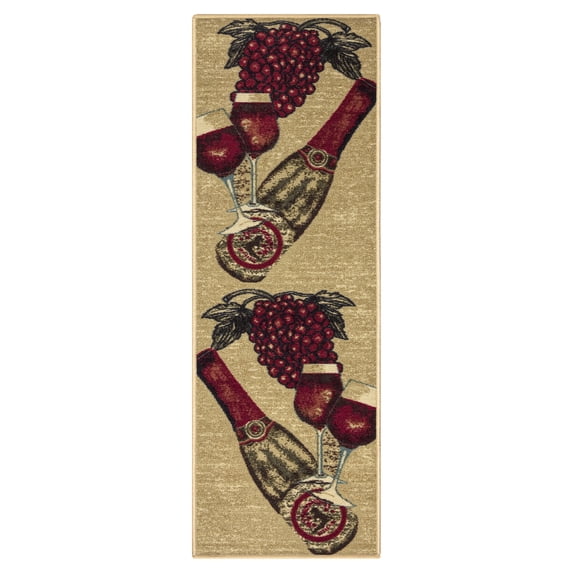 Ottomanson Machine Washable Non-Slip Rubberback Wine 2x5 Kitchen Runner Rug, 20" x 59", Beige/Red