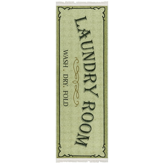 Ottomanson Machine Washable Text 2x5 Flatweave Cotton Laundry Room Runner Rug, 20" x 59", Beige