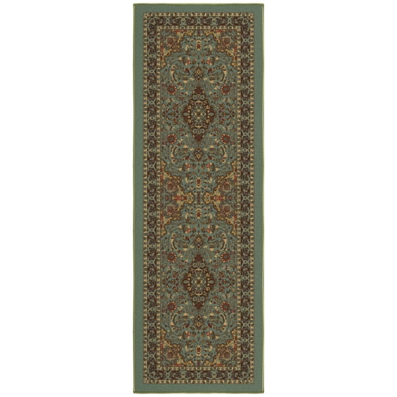 Ottomanson Medallion Bathroom Runner Rug 20" x 59" - Non Slip Low Pile Carpet, Seafoam Green