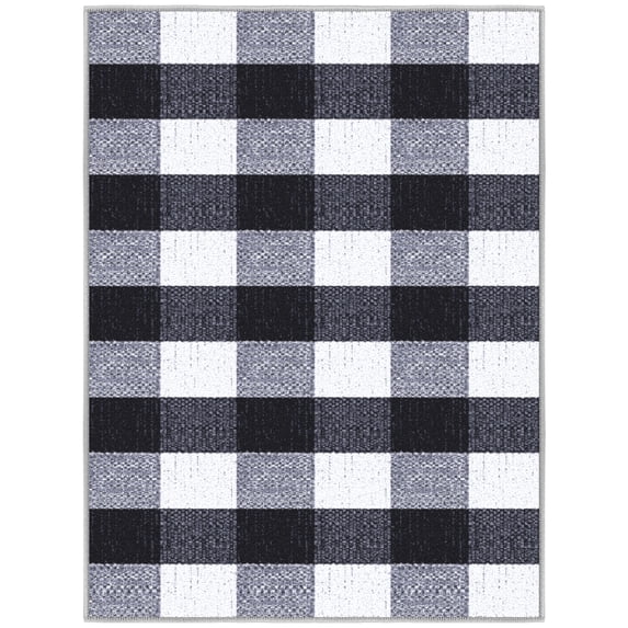 Ottomanson Non-Slip Accent Rug 2'7" x 3' – Low Pile Entryway Bedroom Small Rug, Buffalo Plaid Black/White