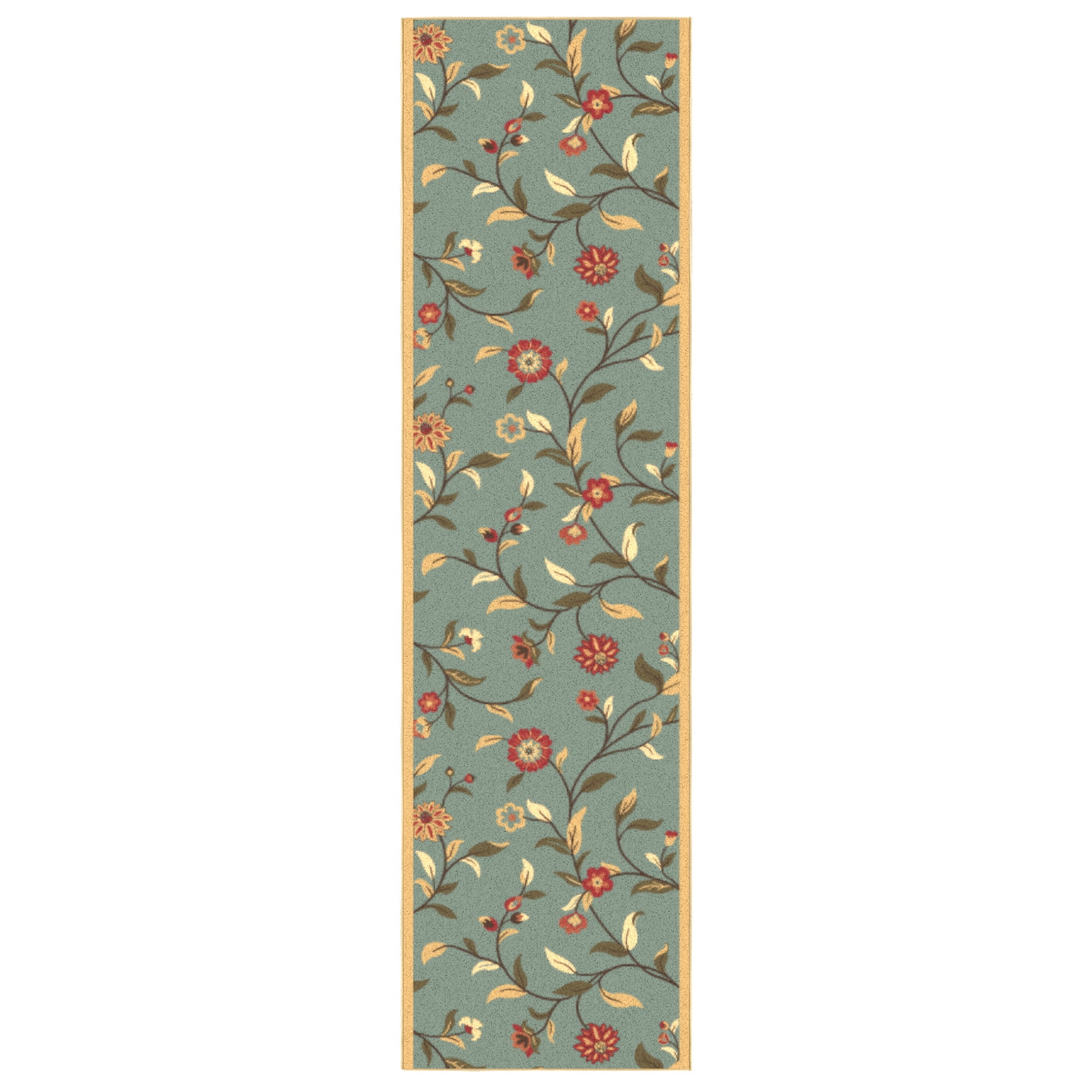 Ottomanson Non-Slip Accent Rug 2'7" x 3' – Low Pile Entryway Bedroom Small Rug, Floral Seafoam Green