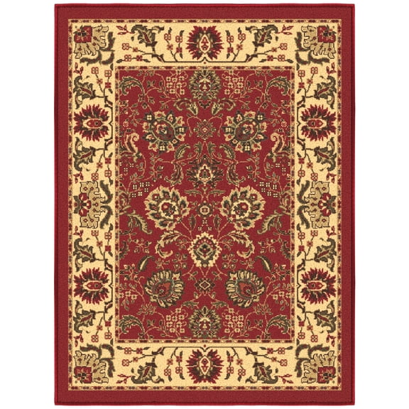 Ottomanson Non-Slip Accent Rug 2'7" x 3' – Low Pile Entryway Bedroom Small Rug, Oriental Red
