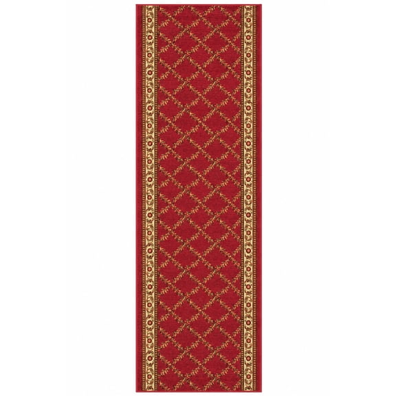 Ottomanson Non-Slip Accent Rug 2'7" x 3' – Low Pile Entryway Bedroom Small Rug, Trellis Burgundy Red