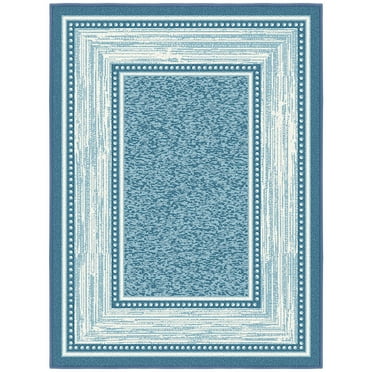 Ottomanson Non-Slip Area Rug for Entryway 2x3 Rubberback Border Indoor Rug, 2'3" x 3', Blue