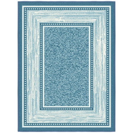 Ottomanson Border Indoor Doormat 2'3" x 3' - Non Slip Low Pile Area Rug for Entryway, Blue