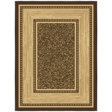 Ottomanson Non-Slip Area Rug for Entryway 2x3 Rubberback Border Indoor Rug, 2'3" x 3', Brown