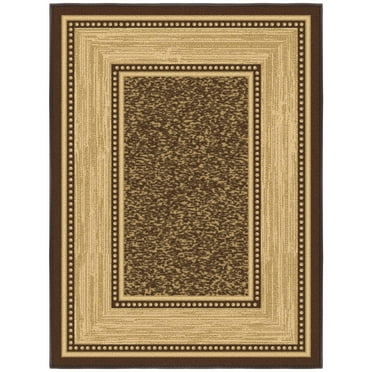 Ottomanson Non-Slip Area Rug for Entryway 2x3 Rubberback Border Indoor Rug, 2'3" x 3', Brown