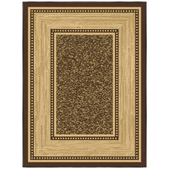 Ottomanson Non-Slip Area Rug for Entryway 2x3 Rubberback Border Indoor Rug, 2'3" x 3', Brown