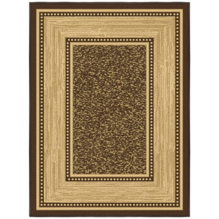 Ottomanson Border Indoor Doormat 2'3" x 3' - Non Slip Low Pile Area Rug for Entryway, Brown
