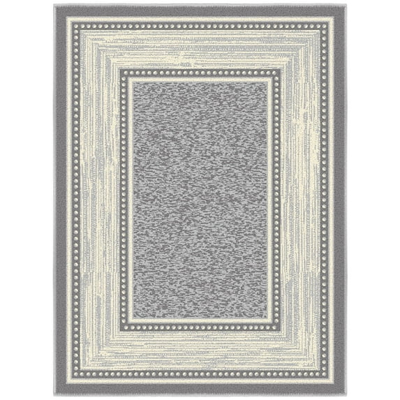 Ottomanson Border Indoor Doormat 2'3" x 3' - Non Slip Low Pile Area Rug for Entryway, Light Gray