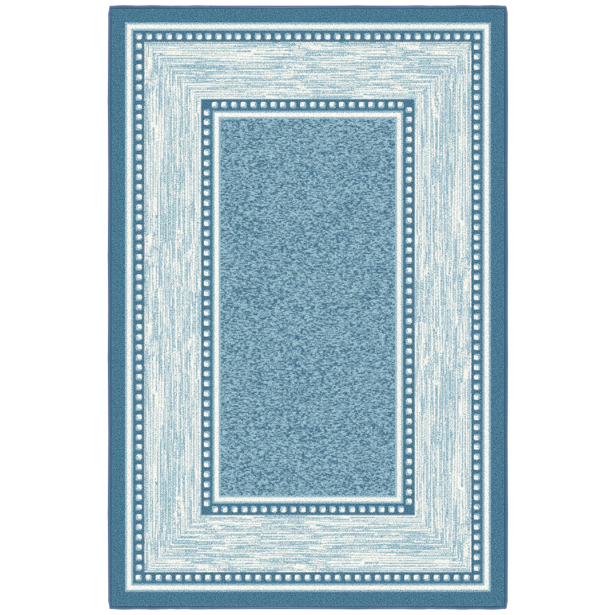 Blue and Gray Synthetic Non-Slip Rectangular Area Rug
