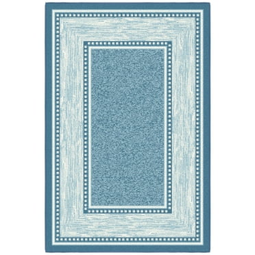 Ottomanson Non-Slip Area Rug for Living Room 3x5 Rubberback Border Indoor Rug, 3'3" x 5', Blue