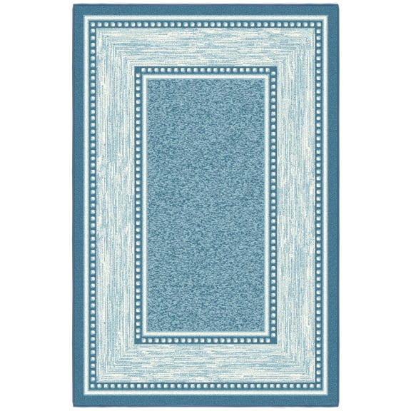Ottomanson Non-Slip Area Rug for Living Room 3x5 Rubberback Border Indoor Rug, 3'3" x 5', Blue