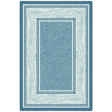 Ottomanson Non-Slip Area Rug for Living Room 3x5 Rubberback Border Indoor Rug, 3'3" x 5', Blue