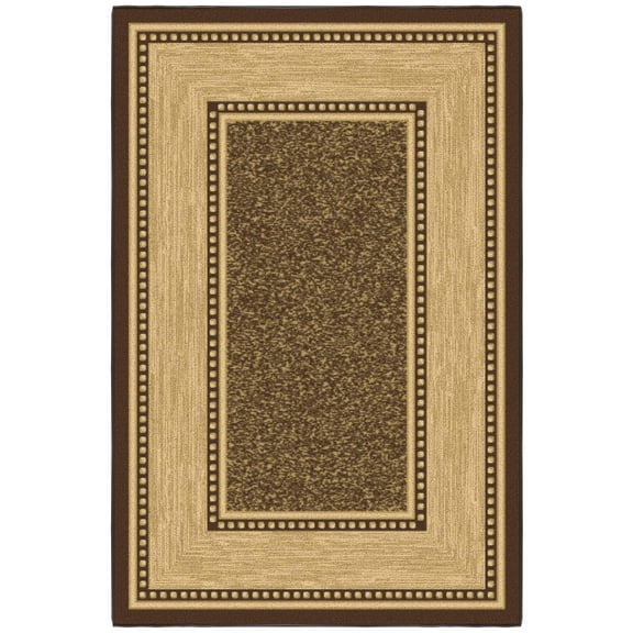 Ottomanson Border Area Rug 3'3" x 5' - Non Slip Low Pile Carpet, Brown