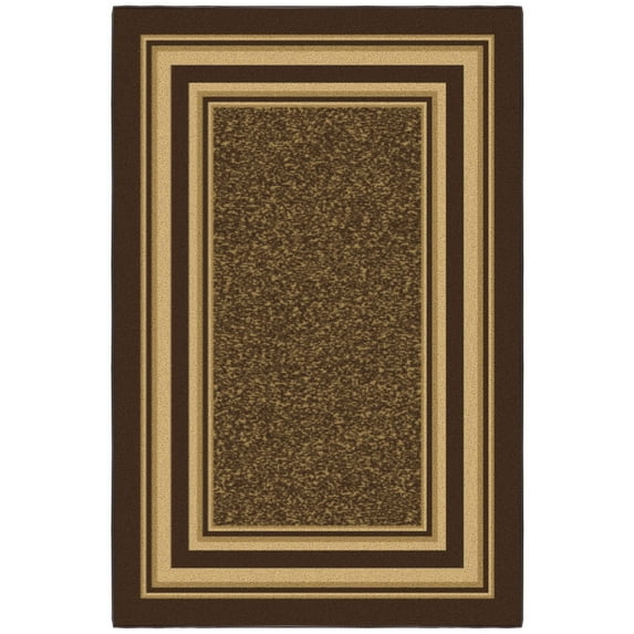 Ottomanson Non-Slip Area Rug for Living Room 3'3" x 5' Durable Low Profile Carpet, Dark Brown Border
