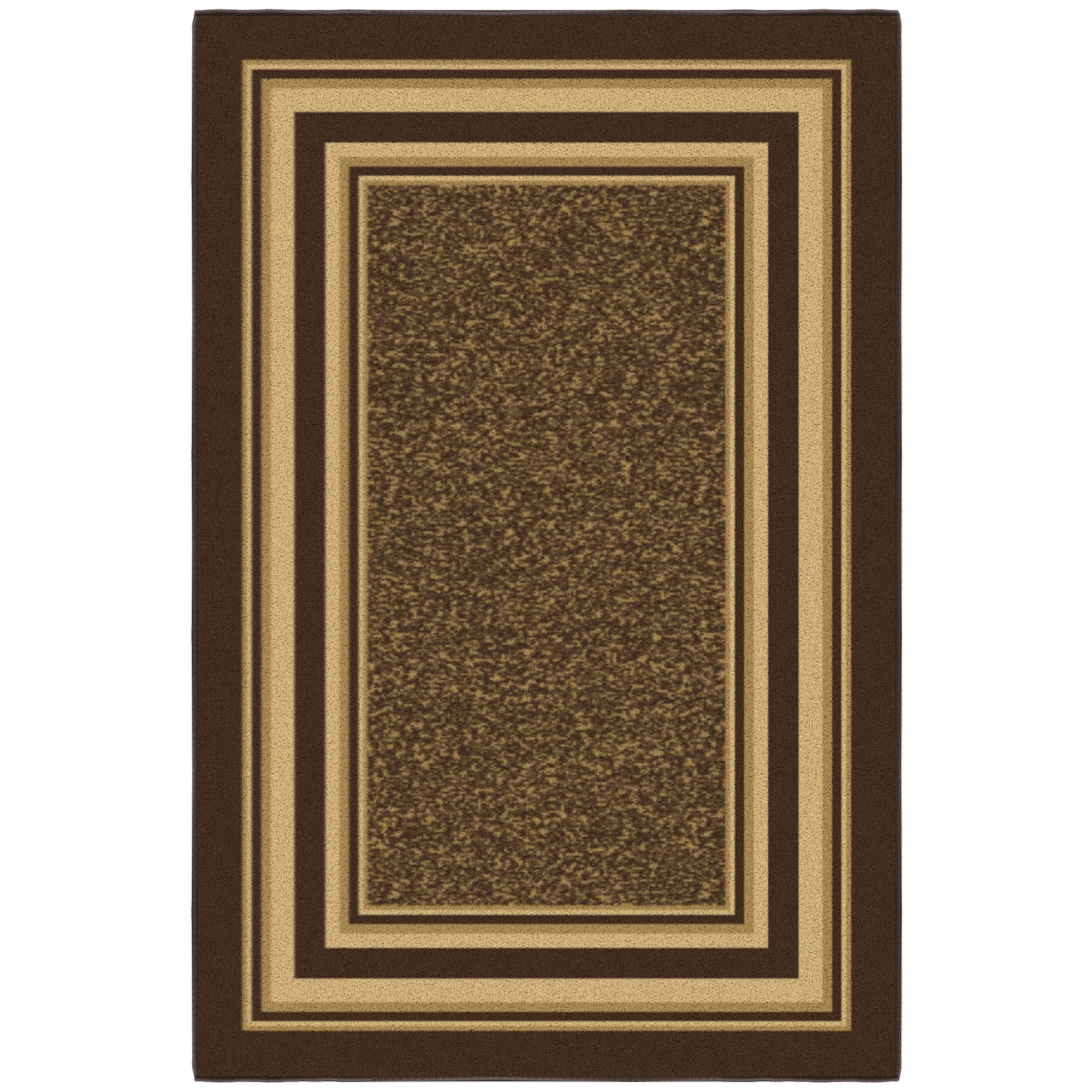Brown and Beige Bordered Non-Slip Synthetic Area Rug