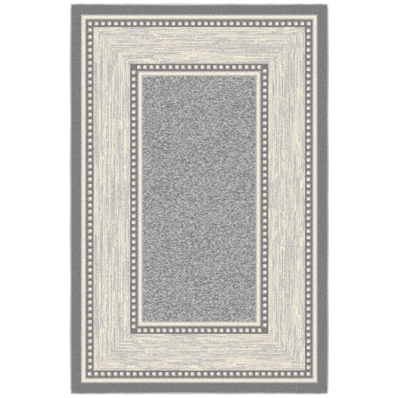 Ottomanson Border Area Rug 3'3" x 4'7" - Non Slip Low Pile Carpet, Light Gray