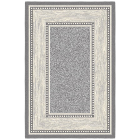 Ottomanson Border Area Rug 3'3" x 4'7" - Non Slip Low Pile Carpet, Light Gray