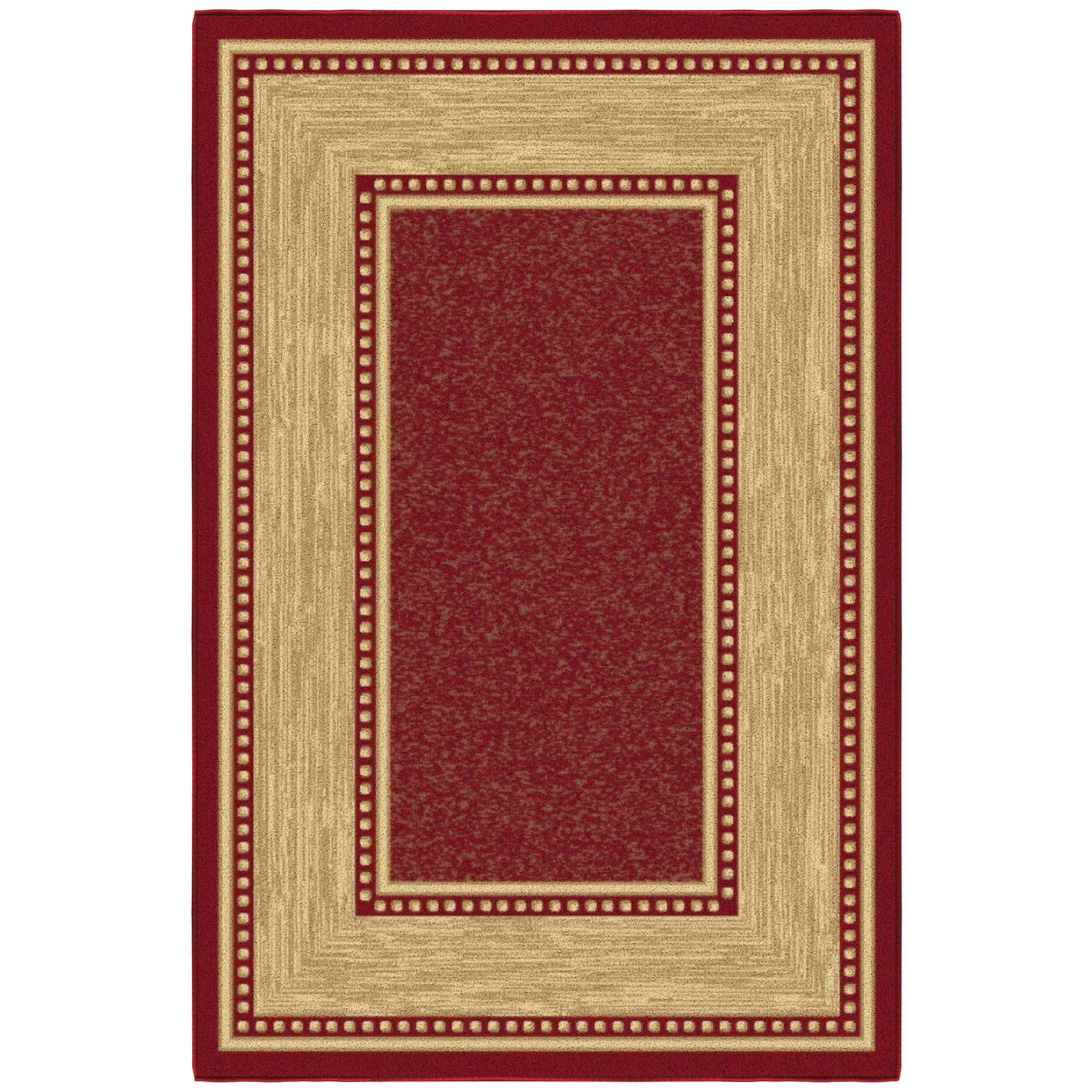 Red and Beige Rectangular Non-Slip Washable Area Rug