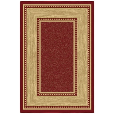 Ottomanson Non-Slip Area Rug for Living Room 3x5 Rubberback Border Indoor Rug, 3'3" x 5', Red/Beige