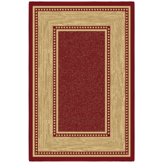 Ottomanson Border Area Rug 3'3" x 4'7" - Non Slip Low Pile Carpet, Red