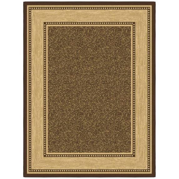 Ottomanson Border Area Rug 5' x 6'6" - Non Slip Low Pile Carpet, Brown