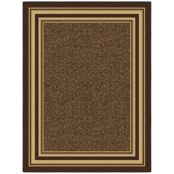 Ottomanson Border Area Rug 5' x 6'6" - Non Slip Low Pile Carpet, Dark Brown
