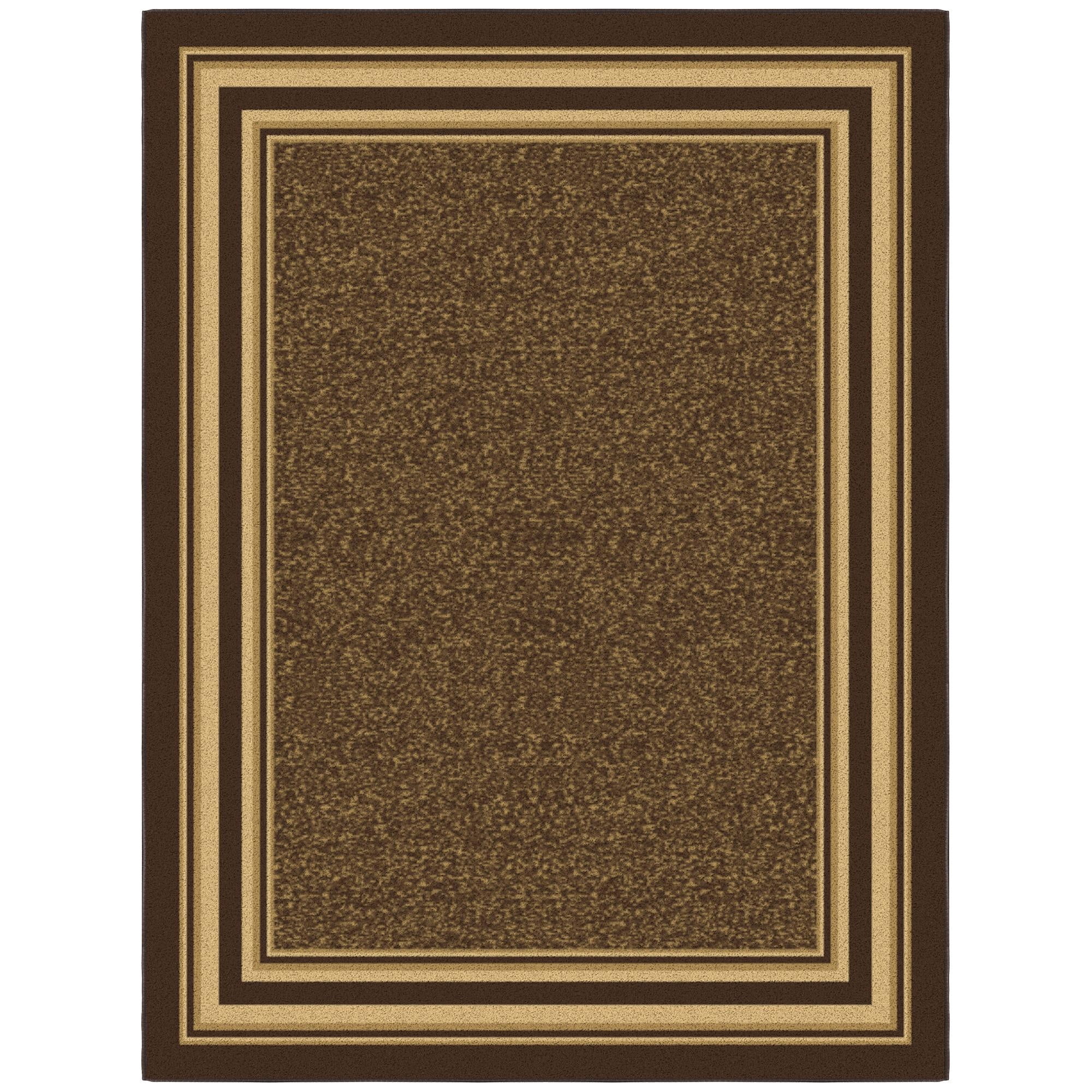 Brown Bordered Machine Washable Area Rug with Non-Slip Backing