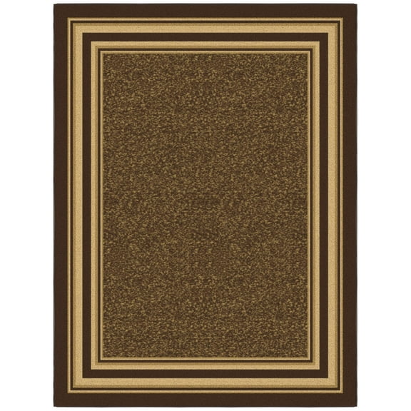 Ottomanson Border Area Rug 5' x 6'6" - Non Slip Low Pile Carpet, Dark Brown