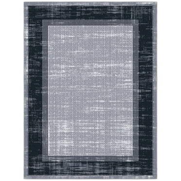 Ottomanson Non-Slip Area Rug for Living Room 5x7 Rubberback Border Indoor Rug, 5' x 6'6", Gray/Black
