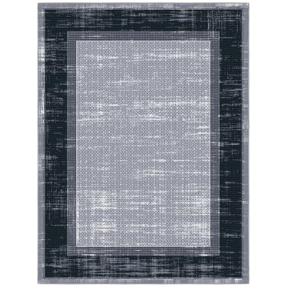 Ottomanson Non-Slip Area Rug for Living Room 5' x 6'6" Durable Low Profile Carpet, Gray/Navy Border