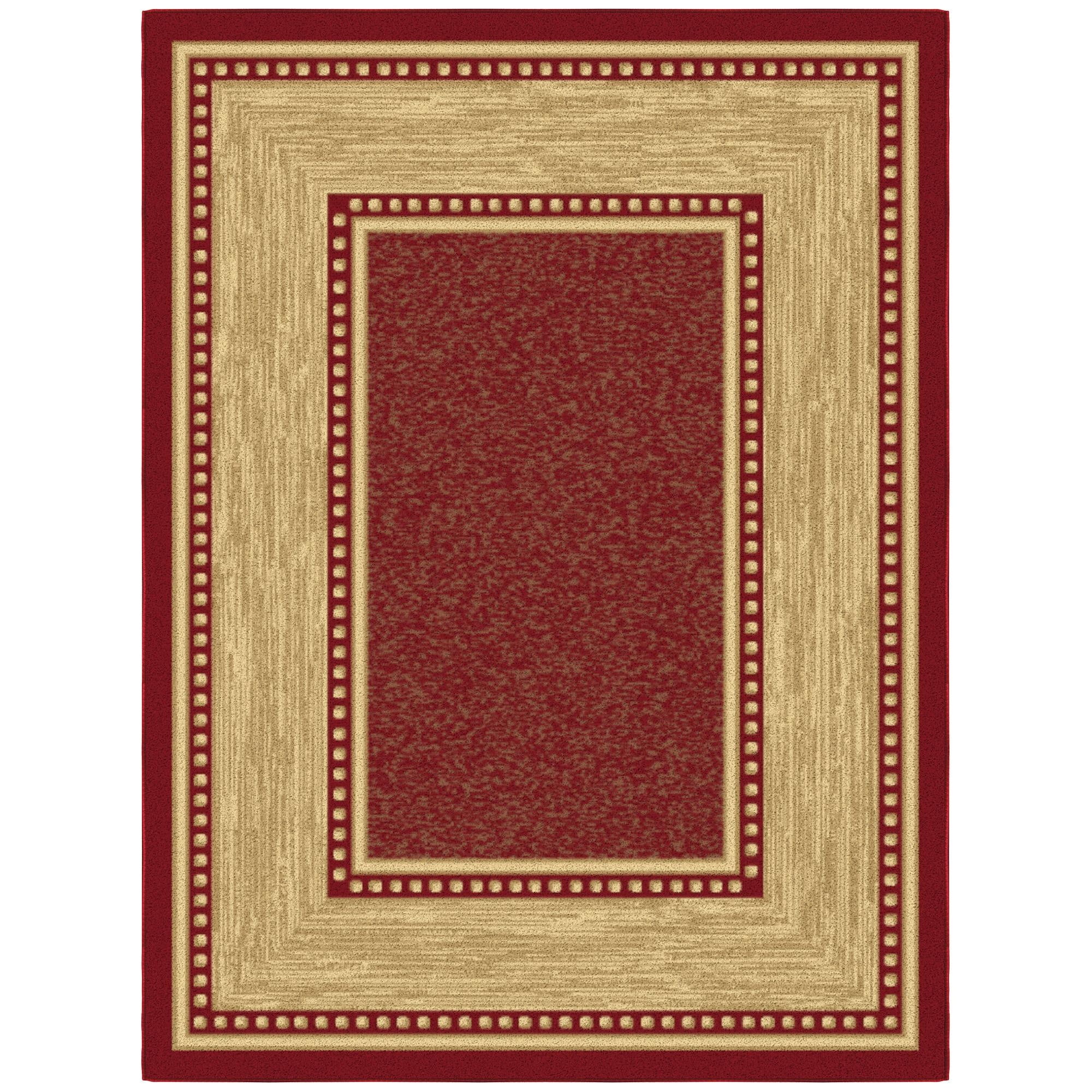 Red and Beige Synthetic Non-Slip Washable Area Rug 5' x 7'