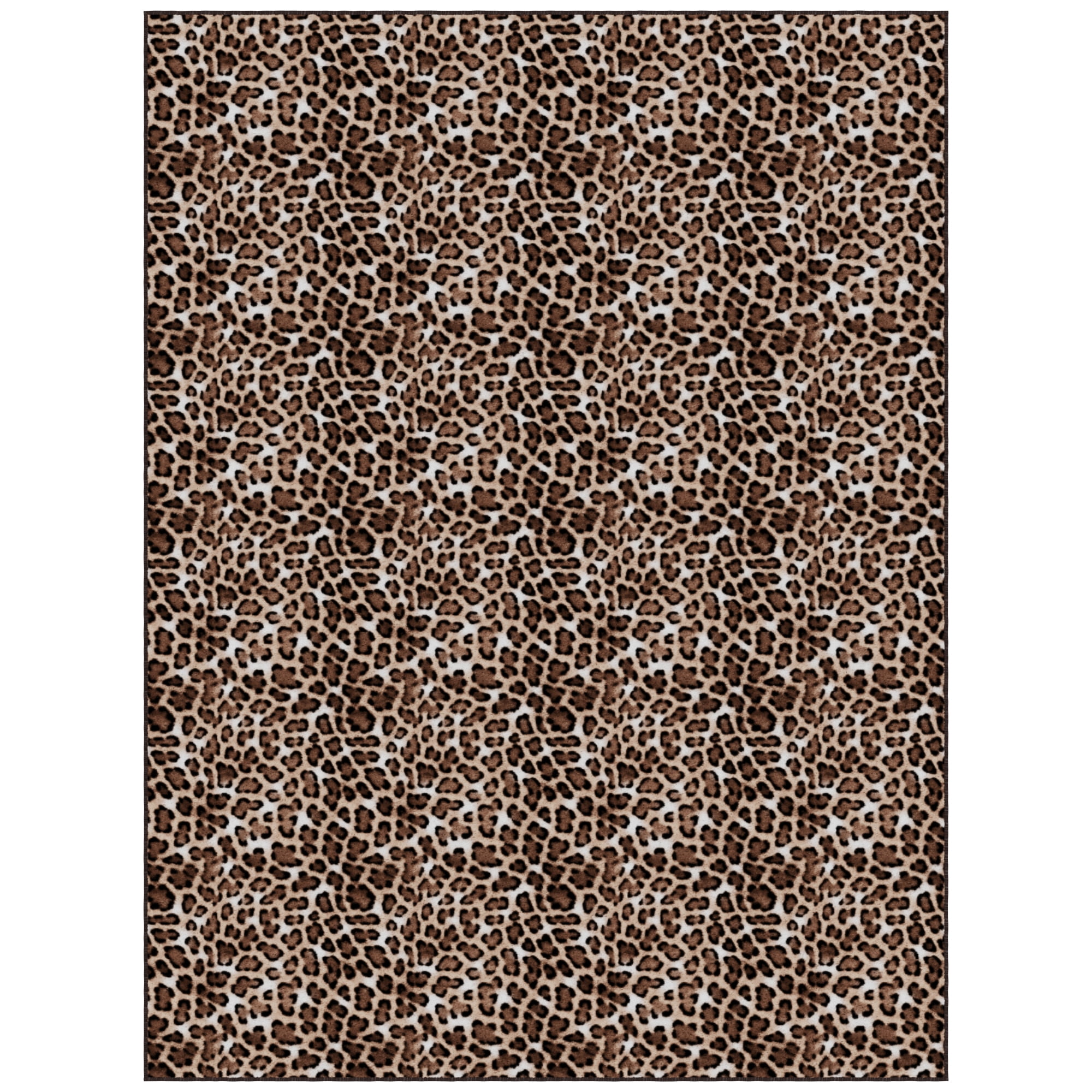 Ottomanson Non-Slip Area Rug for Living Room 7'10" x 9' Low Pile Carpet, Leopard Print Brown