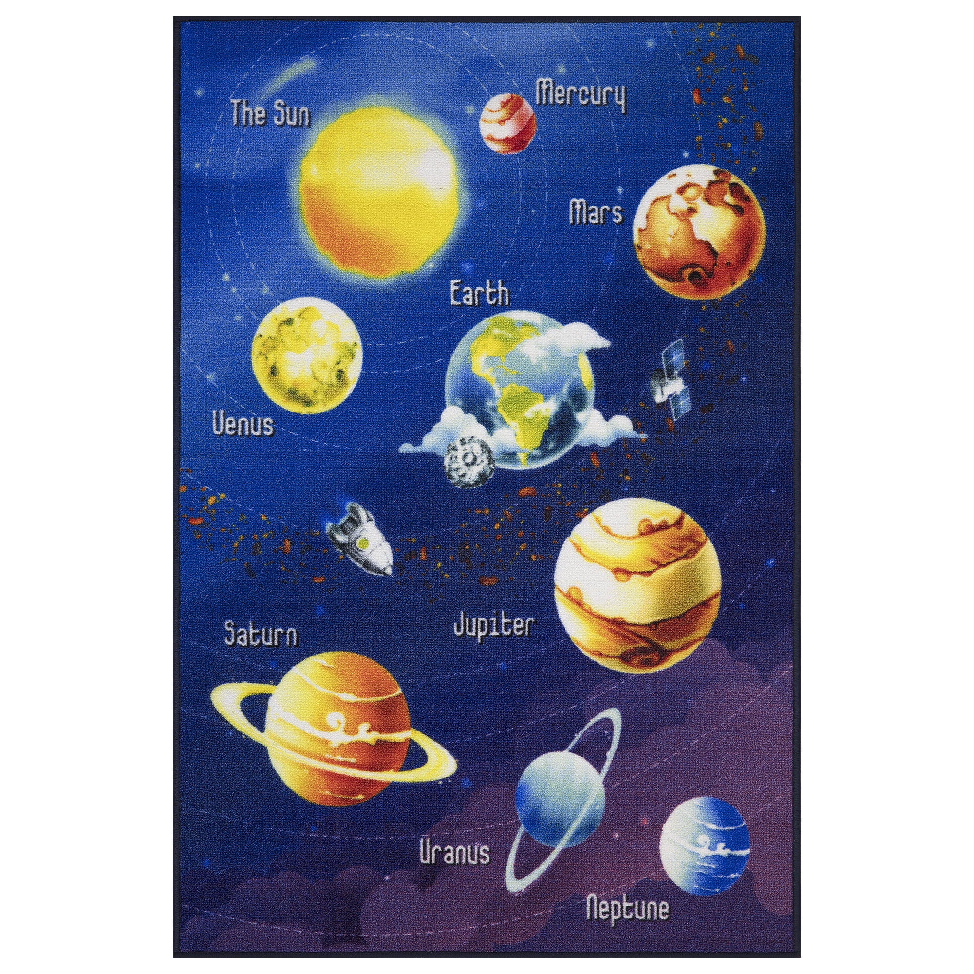 Ottomanson Non-Slip Educational Planets 3x5 Area Rug for Kids Playroom ...