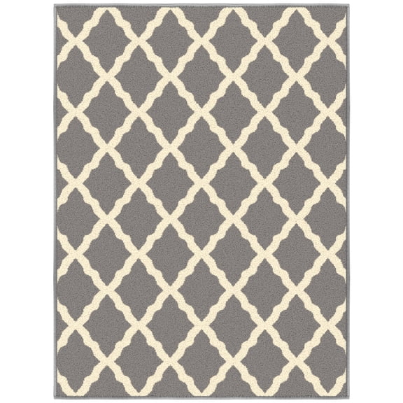 Ottomanson Non-Slip Entryway Rug 1'10.5" x 3', Low Pile Small Area Rug, Indoor Door Mat, Trellis Gray