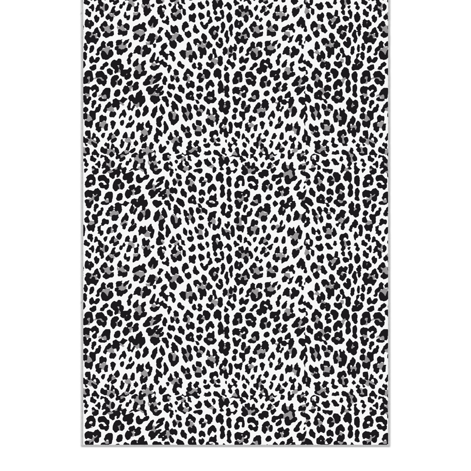 Ottomanson Non-Slip Extra Large Area Rug 7'10" x 27' Low Pile Living Room Carpet, Leopard Print Black & White