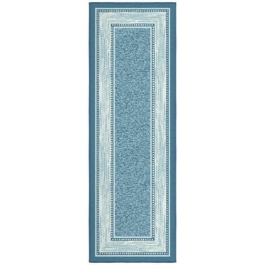 Ottomanson Non-Slip Hallway Runner Rug 2x5 Rubberback Border Indoor Rug, 20" x 59", Blue