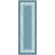 Ottomanson Border Bathroom Runner Rug 20" x 59" - Non Slip Low Pile Carpet, Blue