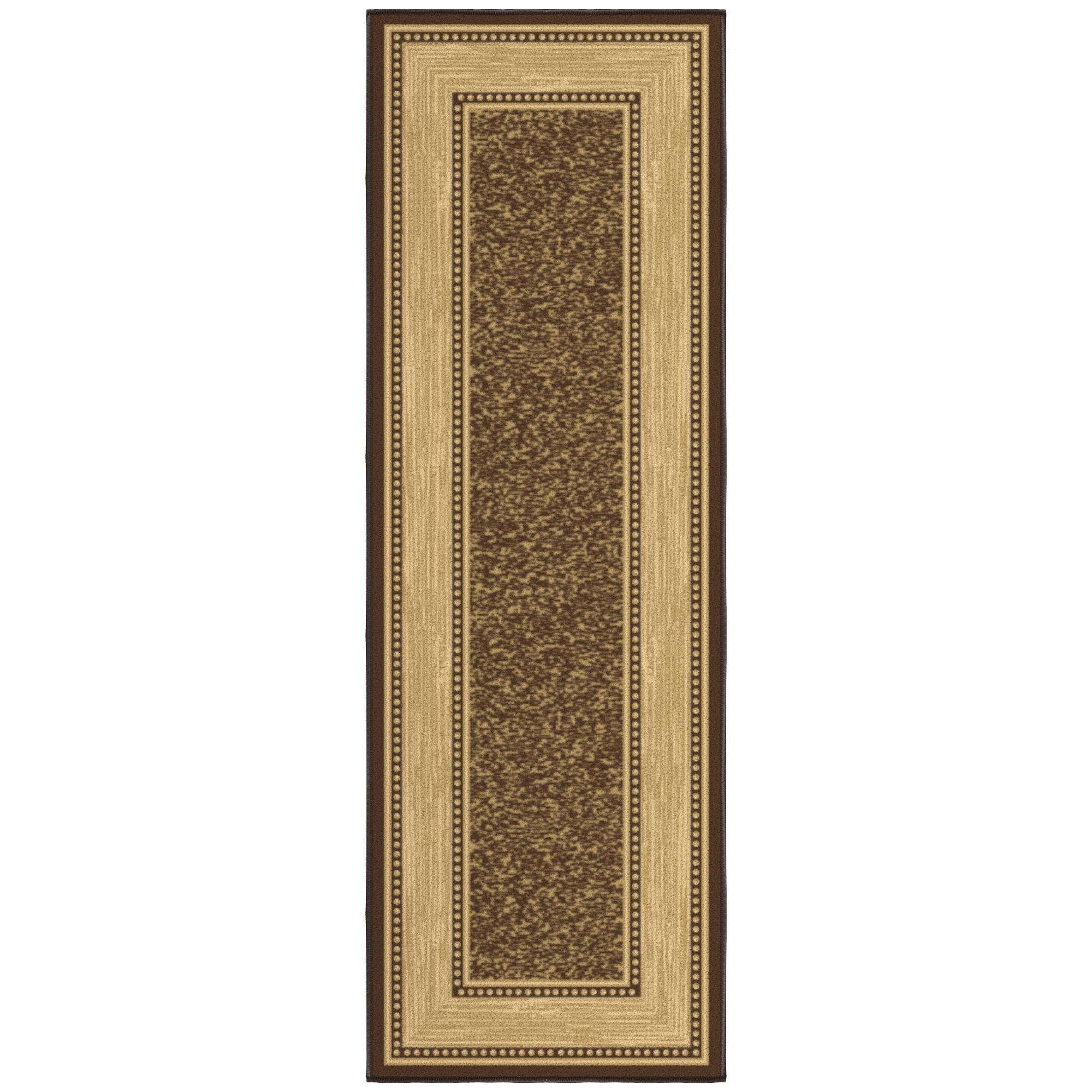 Brown and Beige Synthetic Non-Slip Hallway Runner Rug