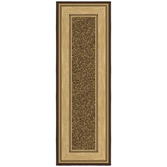 Ottomanson Non-Slip Hallway Runner Rug 2x5 Rubberback Border Indoor Rug, 20" x 59", Brown
